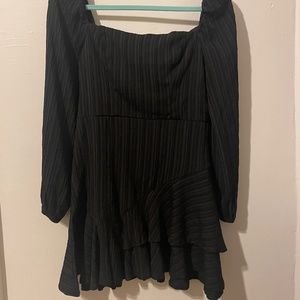 Black Ruffled Puff Sleeve Dress